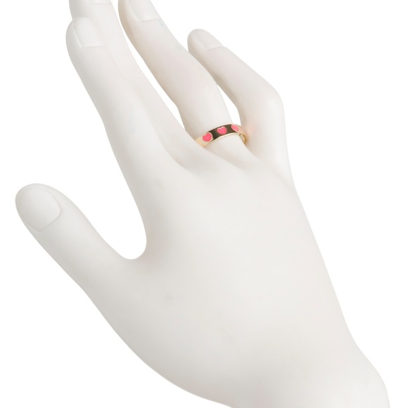 GOLDEN CLEF Enamel HOT PINK Hearts 💕 Gold Band Ring Barbiecore Kawaii - Picture 3 of 4